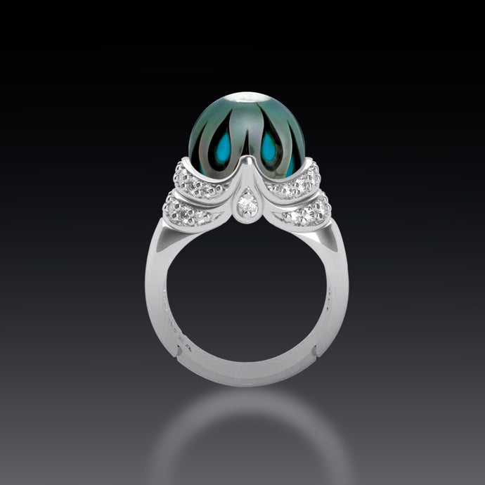 Galatea by Artist Diamond & Pearl Turquoise Designer Ring 14k W. Gold Size 7.25. #v37646.sc