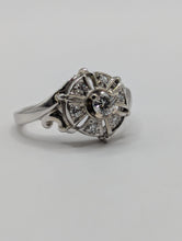 Antique Art Deco Style 0.25CTW 7 Diamond Flower Cluster Ring in 14K White Gold, Pre-owned item #276165c