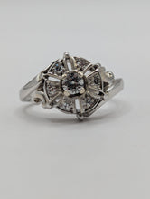 Antique Art Deco Style 0.25CTW 7 Diamond Flower Cluster Ring in 14K White Gold, Pre-owned item #276165c