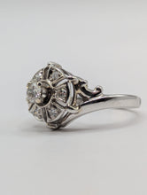 Antique Art Deco Style 0.25CTW 7 Diamond Flower Cluster Ring in 14K White Gold, Pre-owned item #276165c