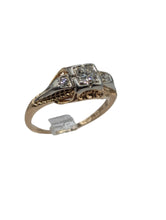 Vintage Antique 18K Yellow & 14K White Gold European Cut Diamond Ring, SZ 4 Preowned item #324760A