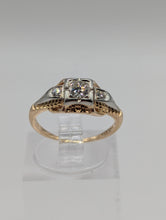 Vintage Antique 18K Yellow & 14K White Gold European Cut Diamond Ring, SZ 4 Preowned item #324760A