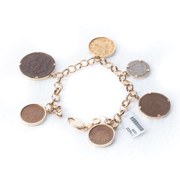 6 COINS BRACELET IN 18KY, this is  Pre-Owned Item #291023O