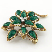 Vintage Tiffany & Co. 18K Yellow Gold & Green Enamel Diamond Flower Brooch, this is Pre-Owned Item #341912C