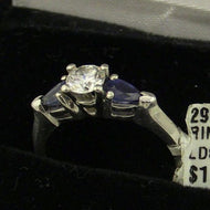 Classic Ladies 14k White Gold Round Diamond and Blue Sapphire Ring, Sz. 5.5 pre-owned item #296315