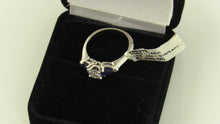 Classic Ladies 14k White Gold Round Diamond and Blue Sapphire Ring, Sz. 5.5 pre-owned item #296315