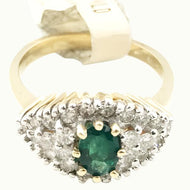 Ladies .48CT EMERALD & .54CT DIAMOND CLUSTER RING IN 14K YELLOW GOLD 4.3G, Sz. 6.5, New item #V21198