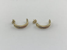 Ladies Solid 14K Tri Color White Rose Yellow Gold Half Hoop Earrings ITALY, Pre-owned item #359548i