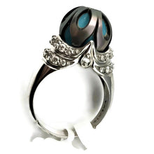 Tahitian Galatea Pearl Ring with R.C. turquoise and diamonds in 14k white gold