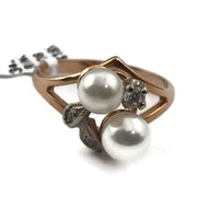 Pearl Diamond Accents Ring in Solid 14K Yellow Gold